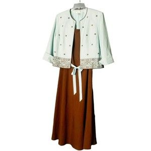 Coldwater Creek Beaded Mint Jacket Brown Dress Size 8
